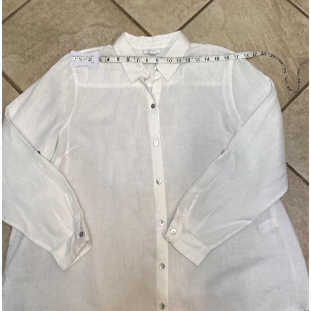 J. Jill Love Linen White Button Down Shirt Roll Tab Long Sleeve Size Large - Picture 8 of 11